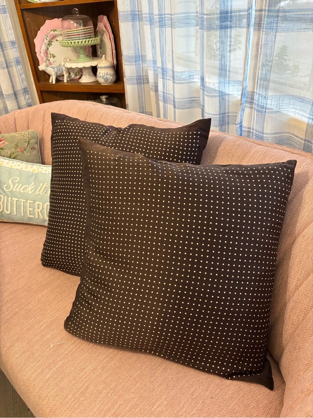 NWT Ralph Lauren 100% Silk Brown Dot Accent Pillow Cover Lot Pair